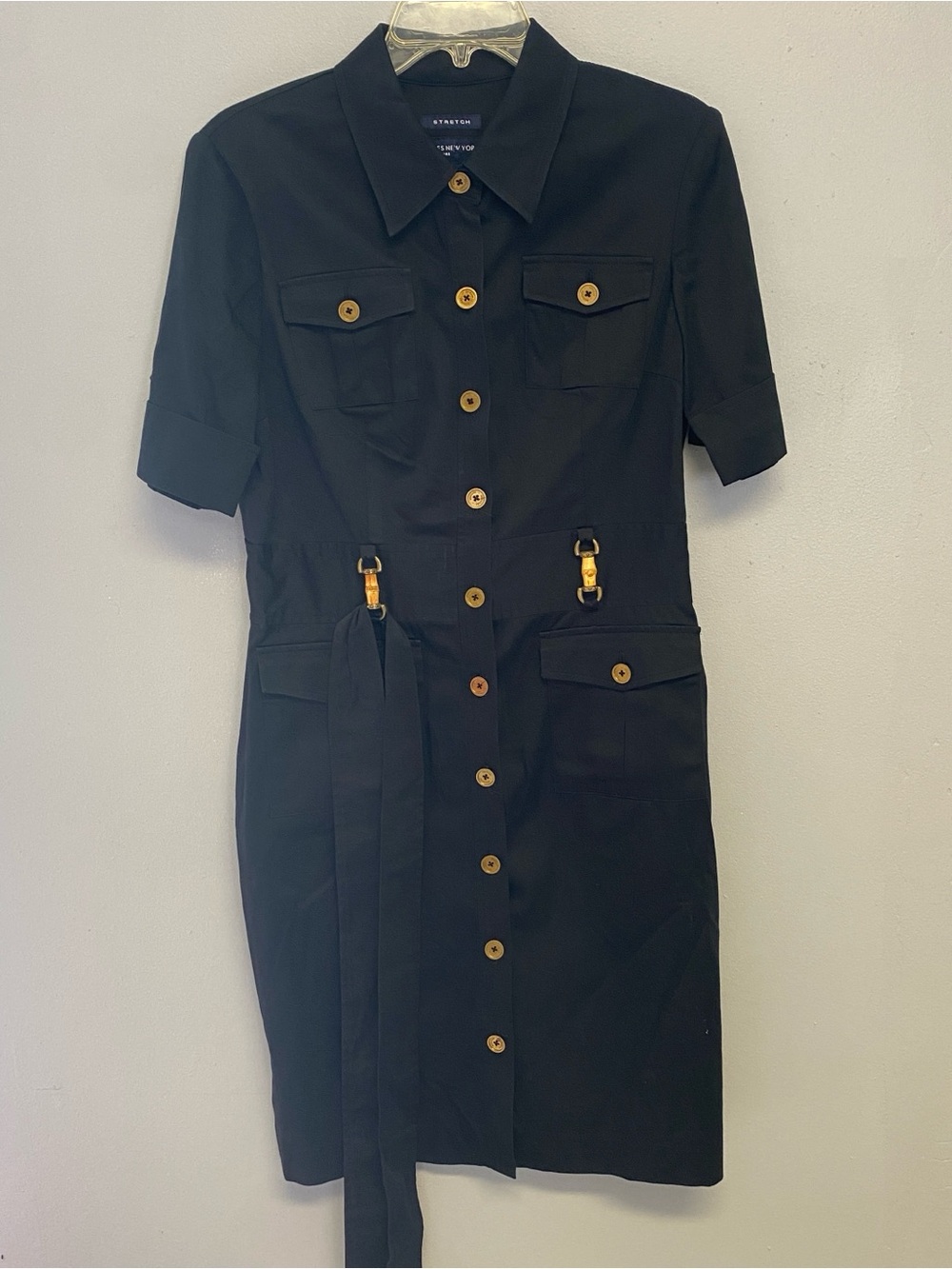 Jones New York Black Midi Shirt Dress with Gold-Tone Buttons